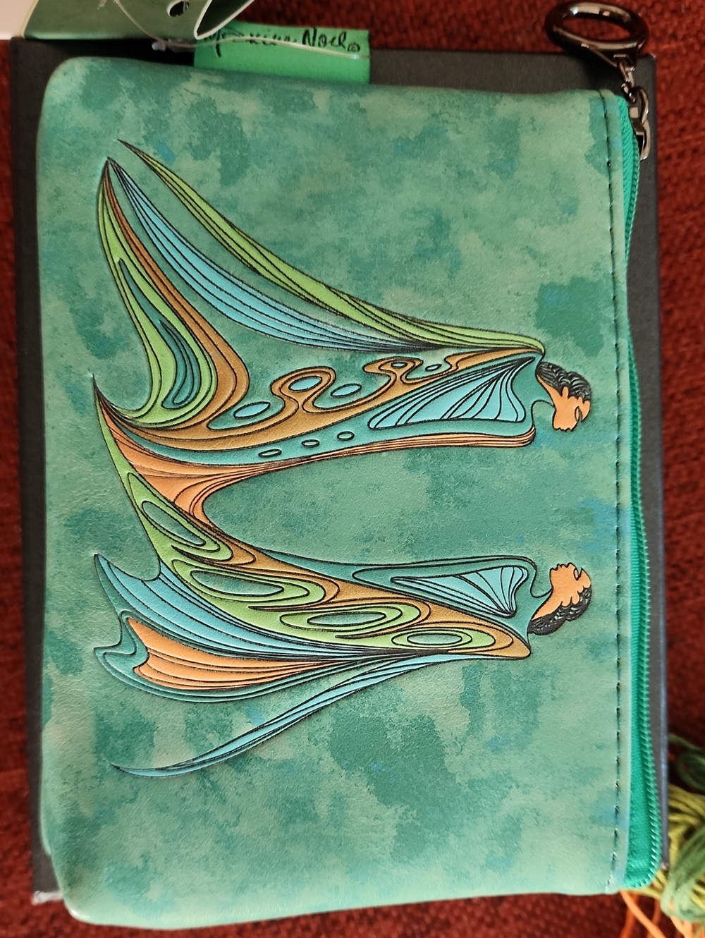 Maxine Noel Aqua Teal Winged Art Zip Pouch - Picture 1 of 3